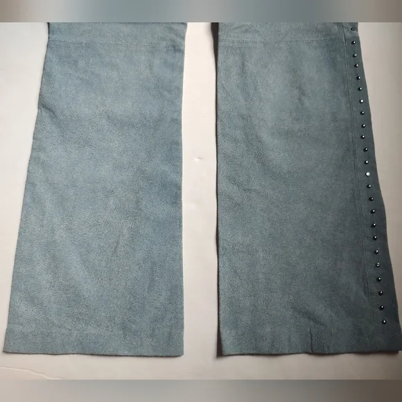 USA Bikers Dream Apparel Leather Blue Studded Pockets Boot Cut Pants Women's 14
